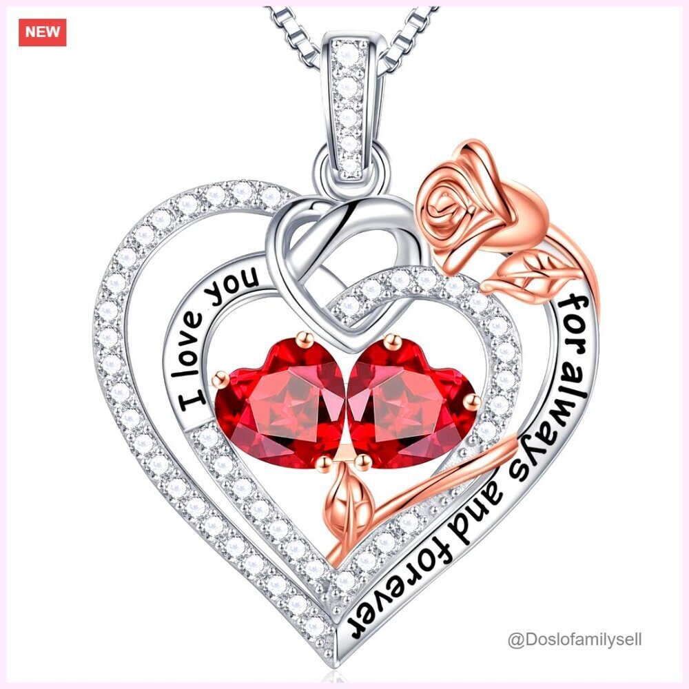 Sterling Silver Double Birthstone Necklace Elegant Heart Pendant Anniversary